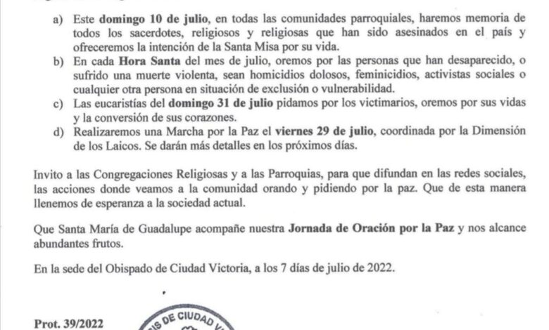 Iglesia católica convoca a marcha por la paz - Daisy Herrera