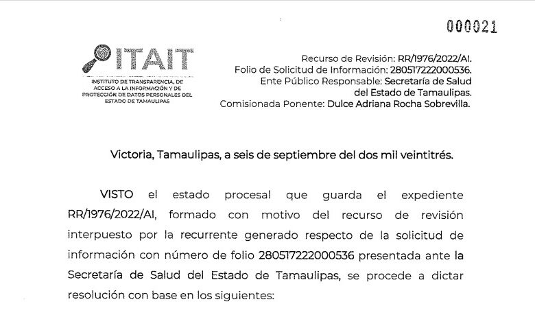 Por ignorar una solicitud de transparencia la Secretaría de Salud fue emplazada por el ITAIT y podría multarla por hasta 200 mil pesos